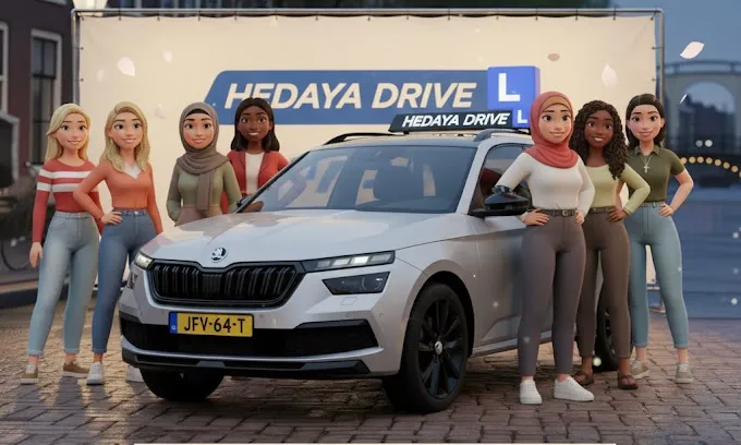 Leerlingen van Hedaya Drive bij de lesauto